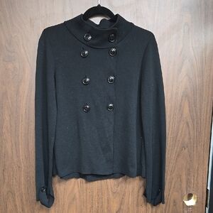 Stile Benetton Size L Black Mock Neck Double Button Down Cardigan
